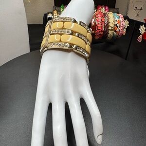 Cara New York Cream Enamel & Crystal Hinged Bracelet with Magnetic Closure